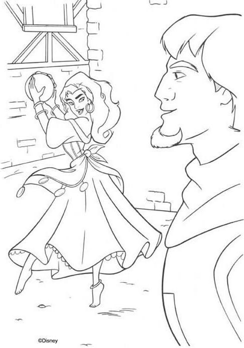 coloriage phoebus regarde esmeralda danser
